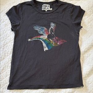 Pam & Gela Black Tee with Rainbow Pegasus Print